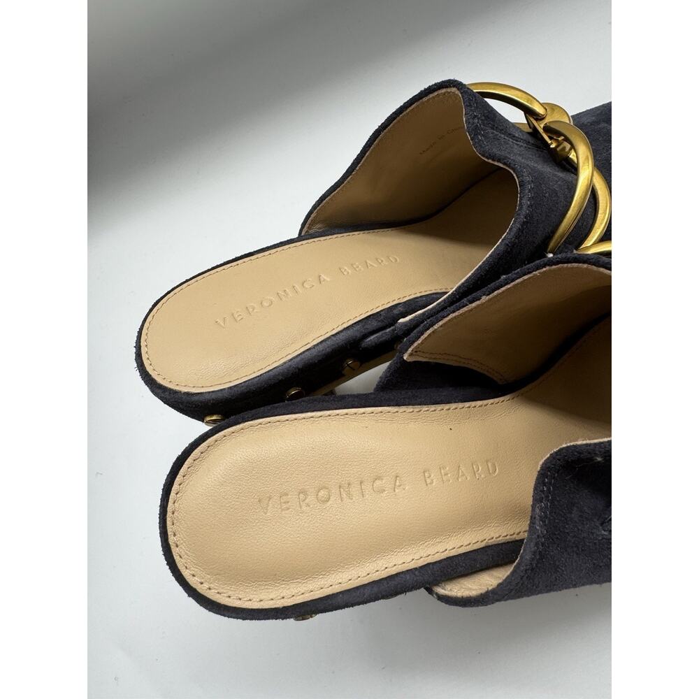 Veronica Beard GilesClog Heels Navy Blue Horsebit Suede Leather Size 7 - Picture 6 of 10